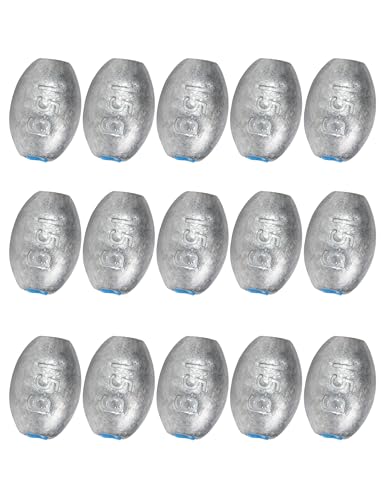 Egg Sinkers Fishing Weights Oval Shaped Fishing Sinkers Lead Fishing Sinker for Saltwater Fishing (#3 1/2oz, 15pcs)