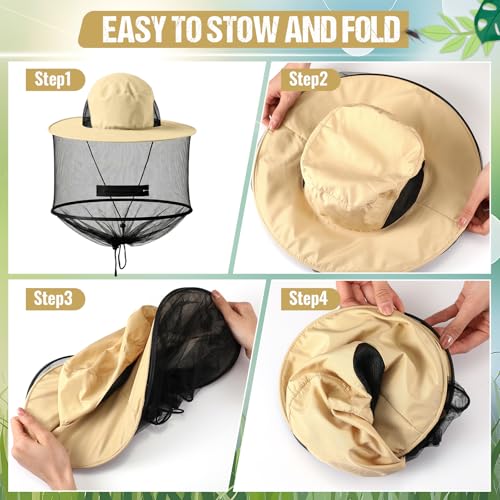 4 Pcs Mosquito Net Hat Sun Hat Mesh Fishing Bucket Cap Garden Bug Cap Face Cover with Zipper for Men Women (Light Gray, Beige, Dark Beige, Dark Gray)