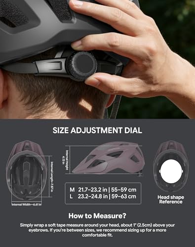Adult Bike Helmet Rear Light & OTG Magnetic Goggles for Men Women (Lilac / Large)