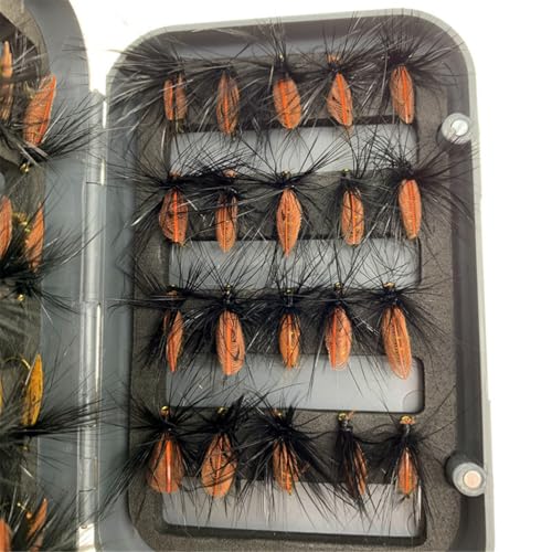 24Pcs Fly Fishing Flies Trout Lures Fishing Tackle Fly Fishing Flies with Boxed Trout Bass Artificial Fish Bait (24Pcs-Beetle Fly)
