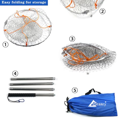 Large Collapsible Bridge Pier Fishing Net Landing Net with Rod (31.5 x 31.5 x 41")