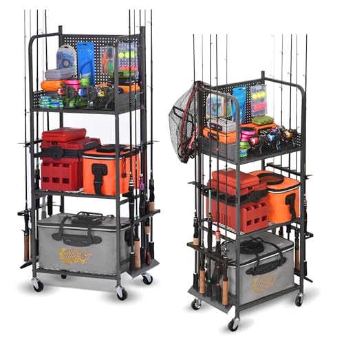 Heavy Duty Fishing Rod Rack with Pegboard & Hooks (10 Rods & Pegboard)