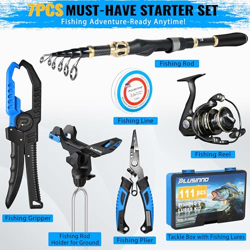Fishing Gear Full Fishing Pole kit Include Fishing Rod and Reel Combo (Blue Fishing Combo With Bank Fishing Rod Holder)