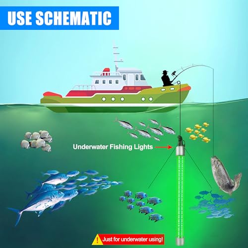 Underwater Fishing Light 80W 12V 40000 Lumens Green Attracting Fish Lights LED Submersible Fish Finder Lamp IP68 Waterproof for Freshwater and Saltwater Long (80W,16.4FT Wire)