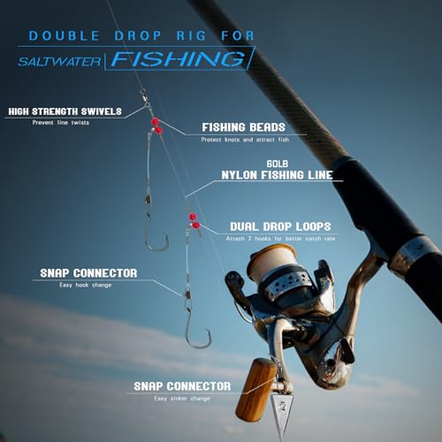 Double Drop Saltwater Fishing Rig (Double Drop Rig-36Pack-Clear / Mono)