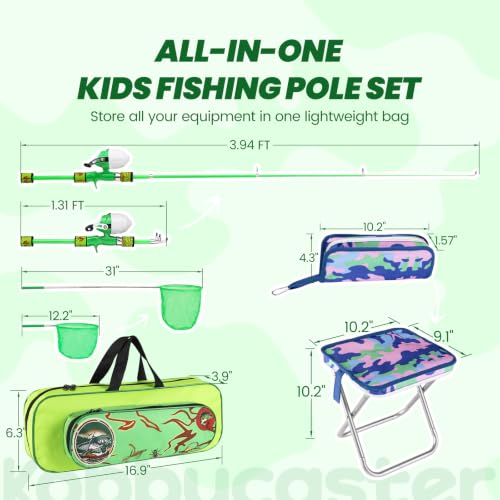 Kids Fishing Pole (Green / 3.94-ft Set + Chair + Hat)