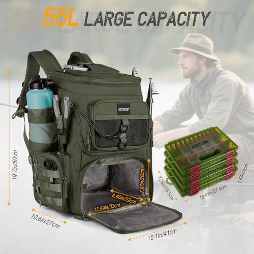 Fishing Backpack with 4 Tackle Boxes (A3:green(4 Tackle Boxes Included))