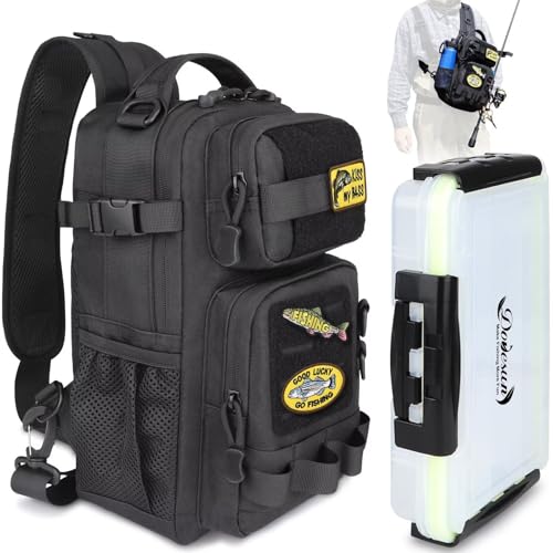 Small Fishing Backpack with Tackle Boxe Fishing Sling Bag with Tool Set DIY Embroidery Patche Tackle Bag Gift for Men