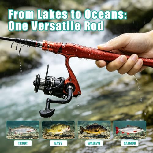 Fishing Rod and Reel Combo Kit (RED / 6,89FT/2.1M)