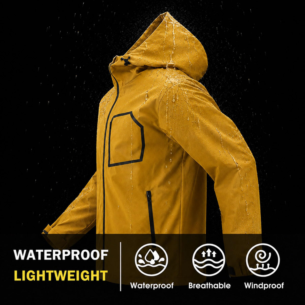 Men's Rain Jackets Waterproof with Hood Reflective Lightweight (3X-Large / Yellow)