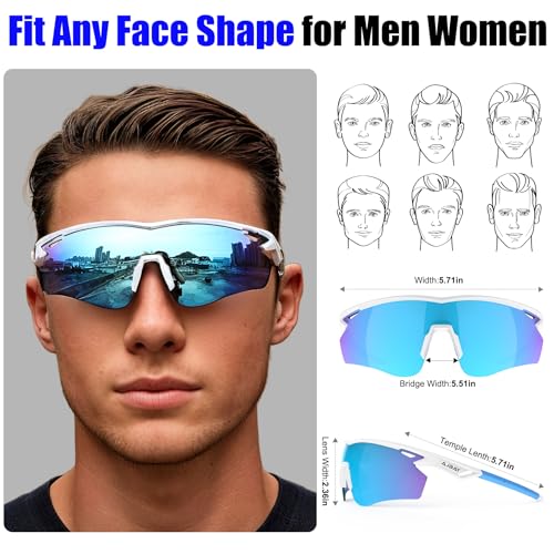 Polarized Sports Sunglasses for Men Women (White Blue)