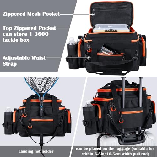 Fishing Tackle Bag with 2PCS 3600 Tackle Boxes (C1:Black Orange with 2 3600 Tackle Boxes / Large)