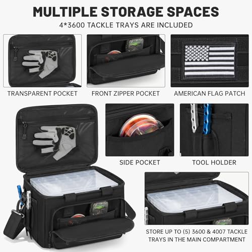 Fishing Tackle Bags with 4 * 3600 Tackle Boxes (Black / With 4 Tackle Boxes)
