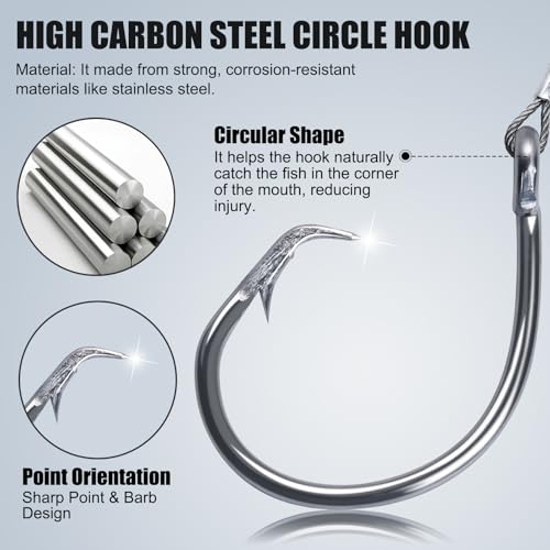 2 Pack Pre Tied Shark Fishing Hook Rigs Heavy Duty Stainless Leader Wire and Big Game Circle Hooks 14