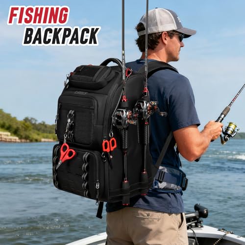 Fishing Tackle Backpack (B-Black with 4 Tackle Boxes)