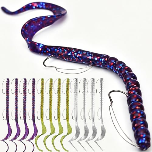 Weedless Fishing Lures Bass Lures (12 Pcs - Green Pumpkin, Junebug, Glow White)