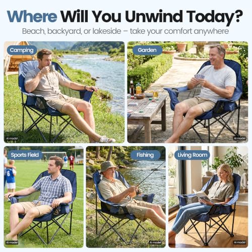 2 Pack Oversized Camping Chairs for Adults & Teens (Navy Blue)