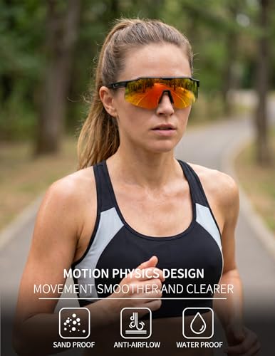 Cycling Sunglasses for Men Women (Black Red)