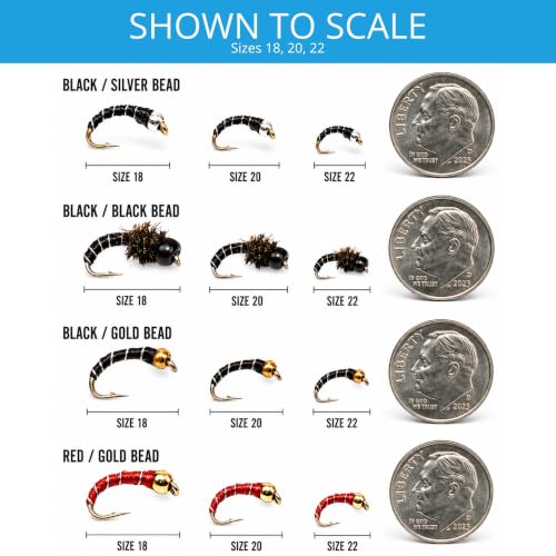 Zebra Midges for Fly Fishing 12 Pack (Red / 20)
