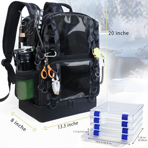 Fishing Tackle Backpack with 4 Tackle Boxes (Camouflage Black(with 4 Tackle Boxes))