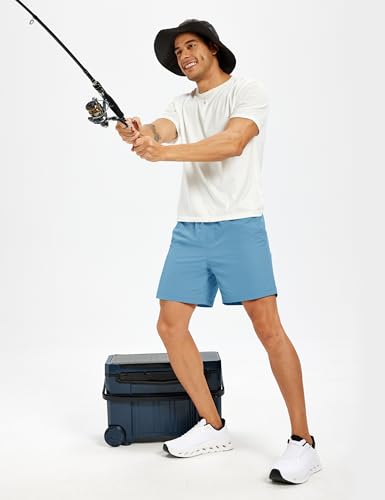 Men's Hiking Fishing Shorts UPF 50+ Quick Dry Lightweight 6" Summer Casual Shorts with Zipper Pockets SkyBlue (Small / Skyblue)