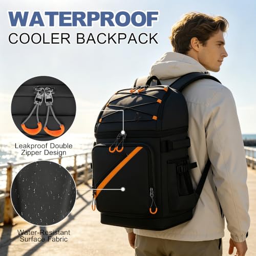 50 Can Large Waterproof Insulated Cooler Backpack (Black)