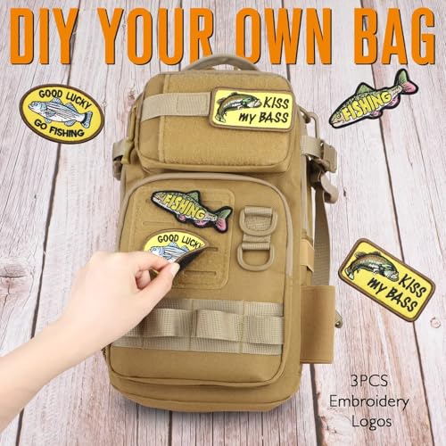Small Fishing Backpack with Tackle Boxes Fishing Sling Bag DIY Embroidery Patches Tackle Bag Gift for Men Khaki (A: Fishing Tackle Backpack(khaki))