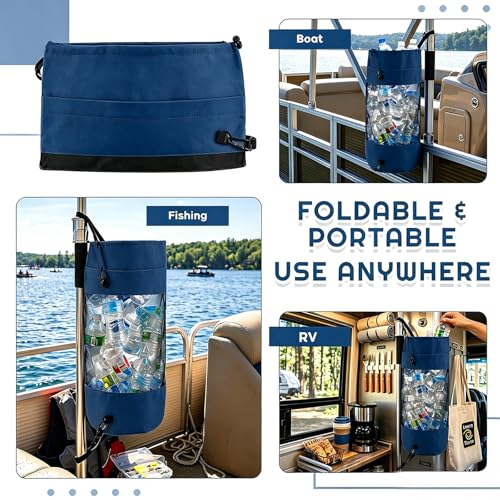 Boat Trash Bag Garbage Can Collapsible Mesh Trash Container (Navy Blue / Classic Style)