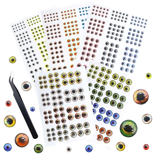 3D 4D 5D Fishing Lure Eyes Assortment with 1 Piece Tweezer for Making Fish Bait Fly Tying Streamers Crafts DIY Accessory