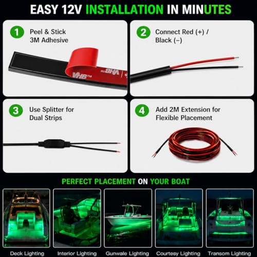 12V Green Boat LED Strip Lights (Green)