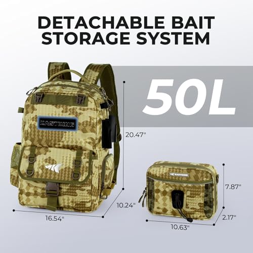 BaitSpace Fishing Backpack with Bait Binder & 2 Rod Holders (H: Khaki Camo / Without tackle box)