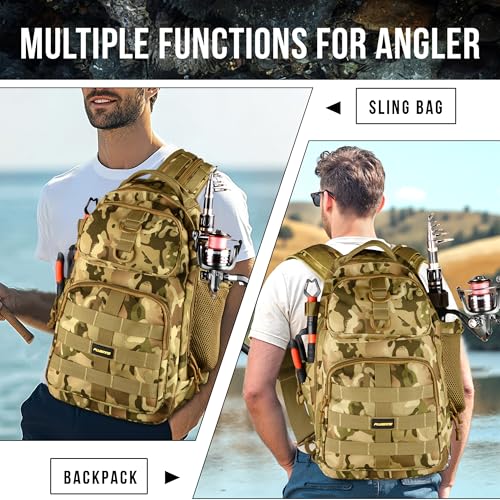 Fishing Backpack with Tackle Box Fishing Gear Kit Tackle Bag (Khaki Fishing Backpack With Fishing Tools)
