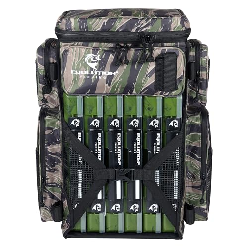 Evolution Fishing Drift Series 3700 Tackle Backpack with QuikLatch System & 2 Rod Holders (3700 / Tiger Stripe)