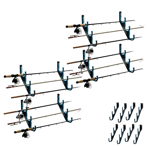 Fishing Rod Holders & Pole Holders for Garage (Blue 4Pack 3-Holder (12 Rods))