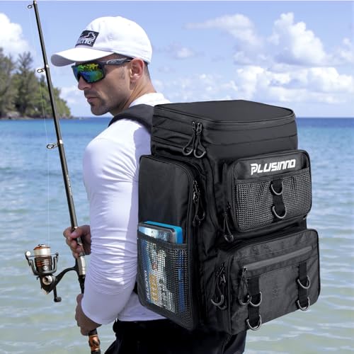 Fishing Tackle Backpack with Rod Holders (Black)