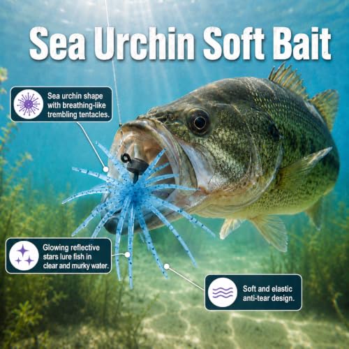5PCS Urchin Baits for Bass Fishing (Sky Blue / 5PCS-2.7in-Small)