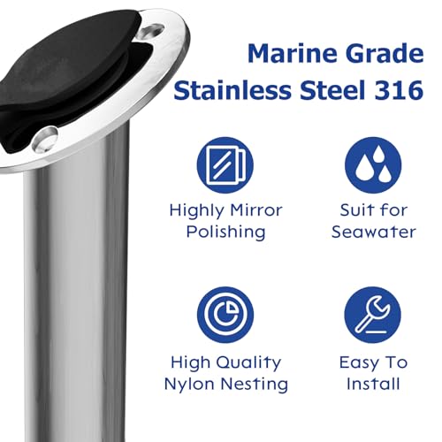 30 Degree Fishing Rod Holder 2 Pack (Stainless Steel - 30 Degree with Cap)