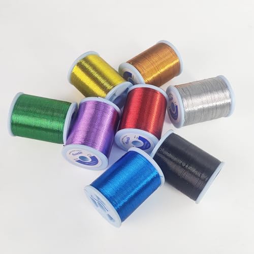 Metallic Fishing Rod Wrapping Thread for Guide Replacement (8 Pack Rainbow Color Metallic Thread)