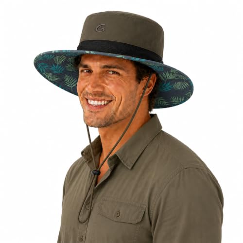 UvCoolix™ Cooling Sweatband Bucket Sun Hat Wide Brim UV Protection Outdoor Beach Hiking Lightweight Breathable Boonie Block Sun (Medium-Large / Armygreen-palm)