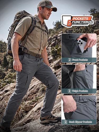 Mens Hiking Convertible Pants Zip Off Cargo Fishing Pants (Dark Gray / 36)