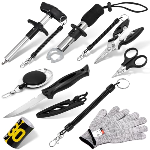 13-in-1 Fishing Multi-Tool Kit with Pliers, Fillet Knife, Lip Gripper, Scissor, Hook Remover - Fly, Ice, Saltwater & Freshwater Fishing for Serious Angler