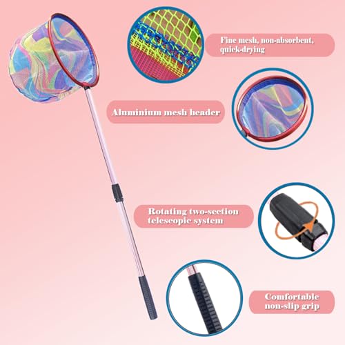 FishingNet2PieceSetRetractableNet forCatchingFrogs andTadpoles (Red+Blue / 37)