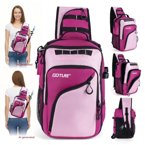 Pink Crossbody Fishing Tackle Bag w (Pink / 1680d Double-strand Pu Backpack + (3)3600 Trays)