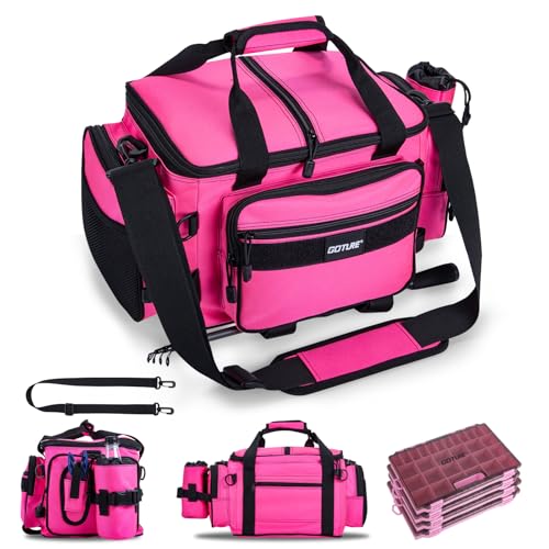 Fishing Tackle Bag with 4PCS 3700 Tackle Boxes (B2:Pink with 4 3700 Tackle Boxes / Medium)
