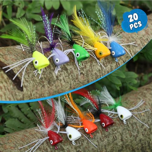 20Pcs Fly Fishing Popper Flies (20pcs Popper Flies Kit)