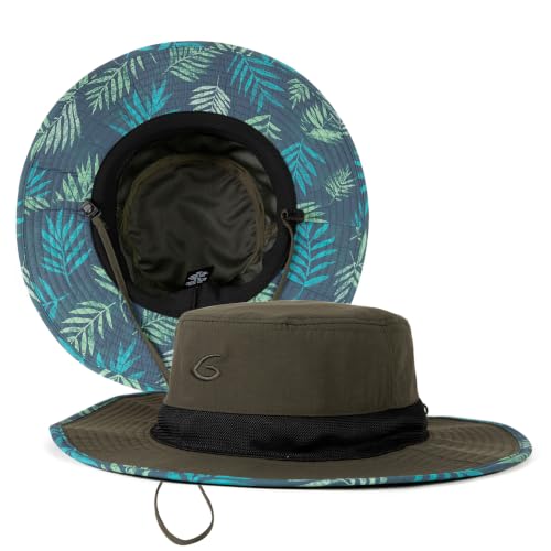 UvCoolix™ Cooling Sweatband Bucket Sun Hat Wide Brim UV Protection Outdoor Beach Hiking Lightweight Breathable Boonie Block Sun (Medium-Large / Armygreen-palm)