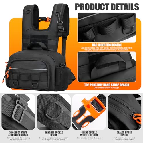 Fishing Chest Pack with Rod Holder (Black)