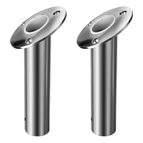 2Pcs Rod Holders for Fishing Boat (Silver - White Insert / 30 Degree without Cap)