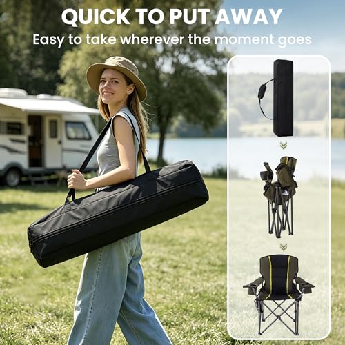 Portable Camping Chair for Adults Heavy Duty 450LBS Thick 600D Oxford Fabric (Black & Green)