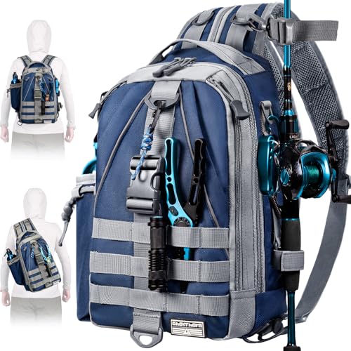 Fishing Backpack with Rod Holder (Blue)